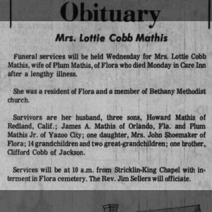 Obituary for Loiiie Cobb Mathis